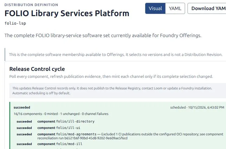 Foundry Release Control's FOLIO distribution definition and channel policies for selecting application versions.